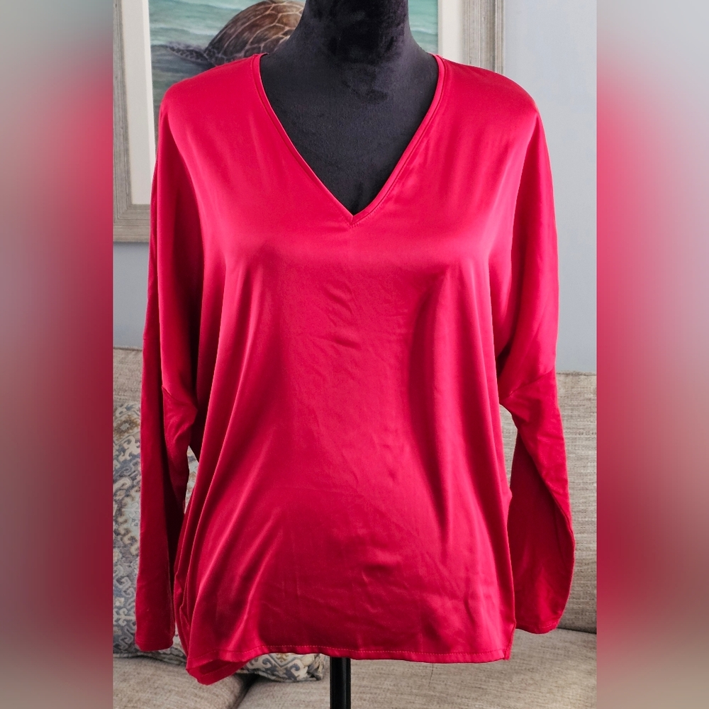 WHBM Woven Front Long Sleeve Tee Sz M